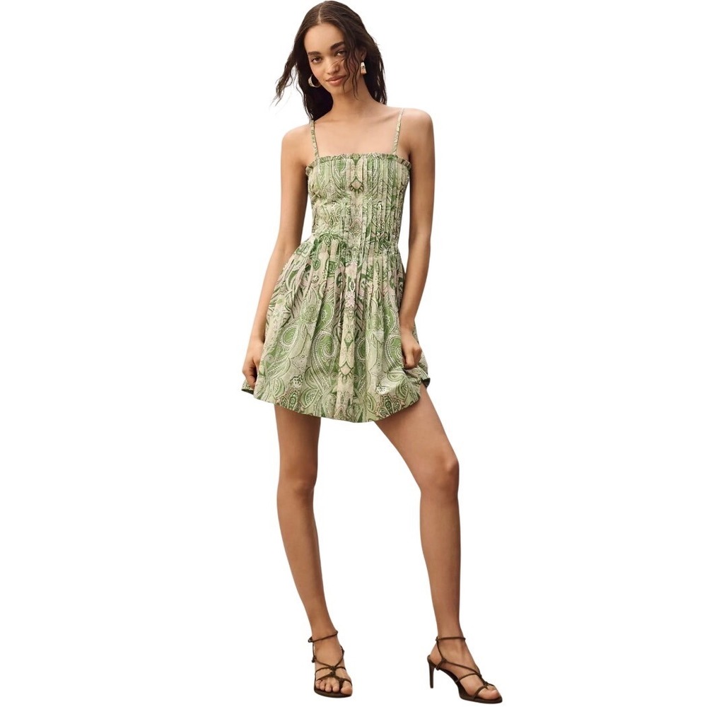 Love The Label Sundress Cotton Paisley Smocked Sleeveless Green Size M Boho